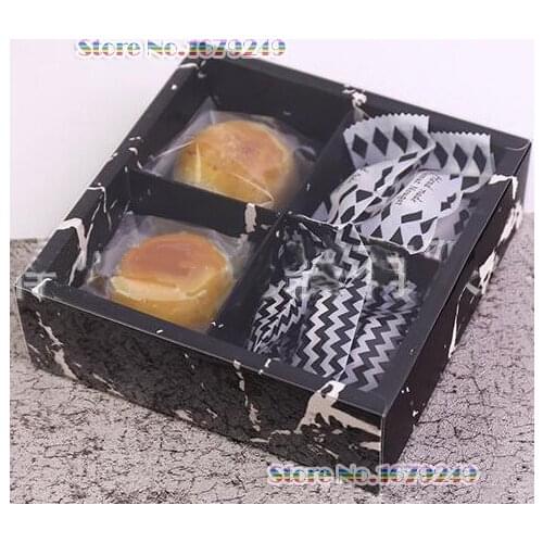 100pcs/lot Black marble paper drawer box PVC window, Black Gift Packaging Paper Box For mooncake /biscuit/Chocolate/Candy