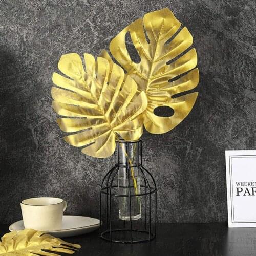 20pcs/set Simulation Plant Artificial Golden Palm Fronds Tropical Turtle Leaves for Party Wedding Home Desk Decoration