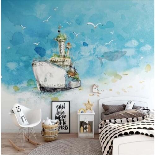 3D Kids Bedroom Sea Whale Boat Wallpaper Mural Art Wall Decal HD Photo Wall Papers Rolls Home Decor Hand Painting Contact Paper