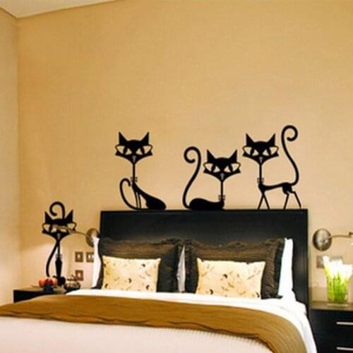 Lovely 4 Black Cute Cats Wall Sticker Moder Cat Wall Stickers Girls Vinyl Home Decor Cute Cat Living Room Children Room