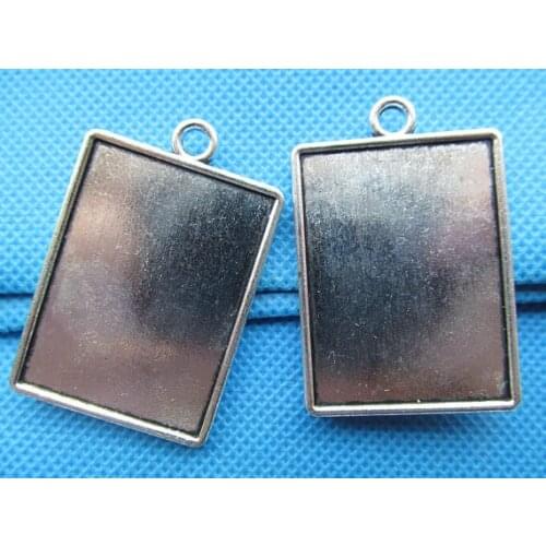 5pcs Antique Silver tone Rectangle Base Setting Tray Bezel Pendant Charm/Finding,fit 26mmx36mm Cabochon/Cameo,Double Same Side