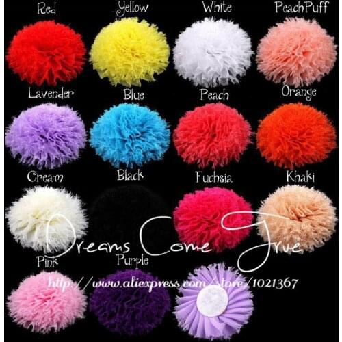 50pcs/lot 3.6" 14 Colors Fashion DIY Soft Lovely Baby Girls Frayed Bristles Chiffon Hair Flowers For Birthday/Dress Decoration