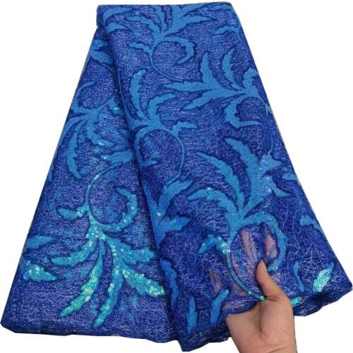 6colors (5yards/pc) Royal blue French lace sequins embroidered African net lace fabric newest for party dress FHS100