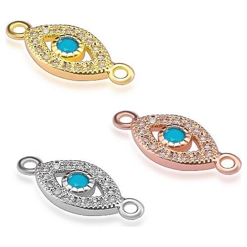 7*11mm Turkey Evil Eye crystal micro pave cz zircon cubic zirconia beads DIY necklace charm bracelet connectors yfg45
