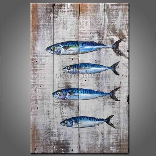 Free Shipping High Quality Handmade Unique Animals Abstract Fish Oil Painting For Kitchen And Restaurant Decorated Oil Painting