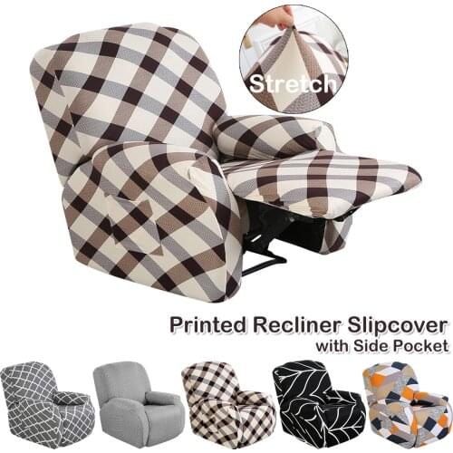 4 Pcs Pockets Recliner Sofa Cover Moroccan Geometry All-inclusive Couch Slipcover Elastic Armchair Cover for Living Room Decor