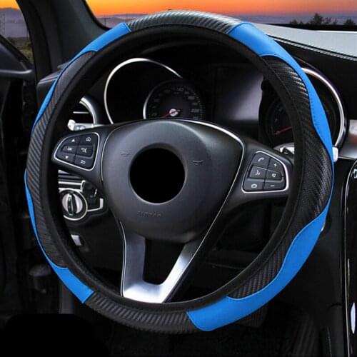 Car Steering Wheel Cover Breathable PU Leather Wheel Cover Auto Decoration Carbon Fiber Steering Wheel Cover Cubre Volante Auto