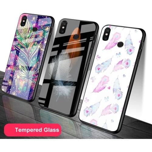 Capa Feather Tempered Glass Phone Case For Redmi Note 5 6 7 8 9 Pro Note8T Note9S Redmi8 9 Cover Shell
