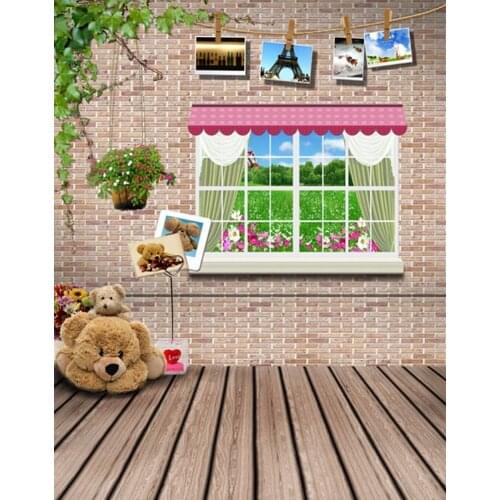 5x7ft Wooden Floor Cute Bear Photography Backdrops Photo Props Studio Background