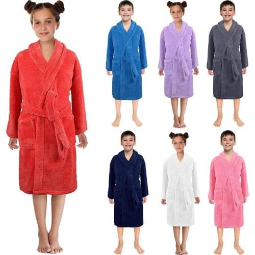 Toddler Kids Robes Baby Boys Girls Solid Flannel Bathrobes Bath Towel Night-gown Pajamas Sleepwear Soft Children Home Clothes
