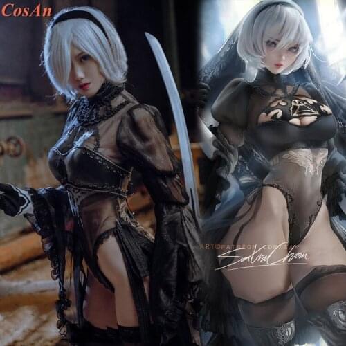 New Arrival Game NieR:Automata YoRHa 2B Cosplay Costume Flowers Marry Black Wedding Dress Party Role Play Clothing Custom-Make