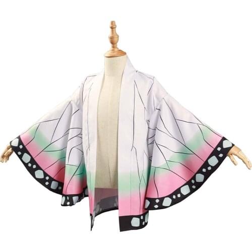 Fast Shipping Anime Demon Slayer: Kimetsu no Yaiba Kochou Shinobu Cosplay Costume Kids Children Kimono Coat Boy Christmas Gift