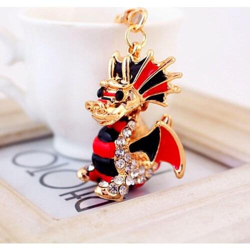 Creative Cartoon Crystal Glass Chinese Dragon Zodiac Keychain Metal Pendant Glass Key Chain Accessory Metal Keyholder Trinket