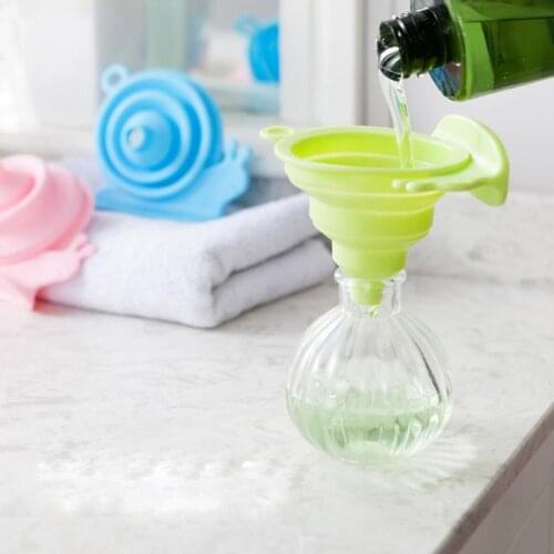 Kitchen Funnel Collapsible Plastic Solid Color Liquid Hopper Bottle Funnel Snail Shape Funnel Soft Silicone Funnel Cooking Tool