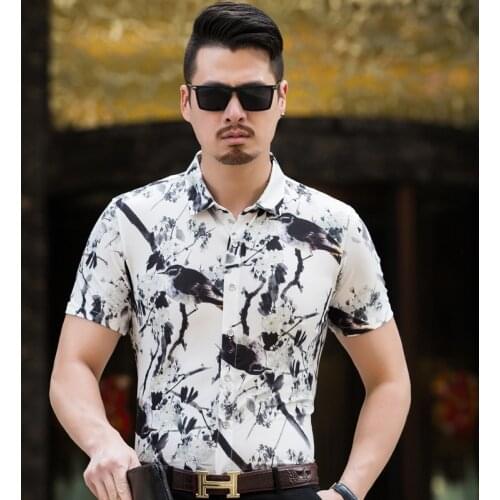 Summer 2020 Male Shirt Fashion Printing Clothes Short Sleeve Floral Printed Mens Dress Shirt Free Shipping