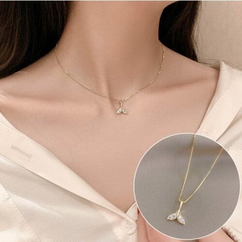 Fashion Rhinestone Fish Tail Charm Ladies Necklace Simple Temperament Mermaid Tail Clavicle Chain Birthday Gifts