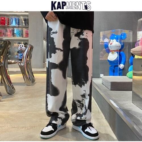 KAPMENTS Men Baggy Low Rise Y2k Jeans Pants 2021 Mens Tie Dye Wide Leg Kpop Denim Trousers Male Japanese Streetwear Jean Joggers