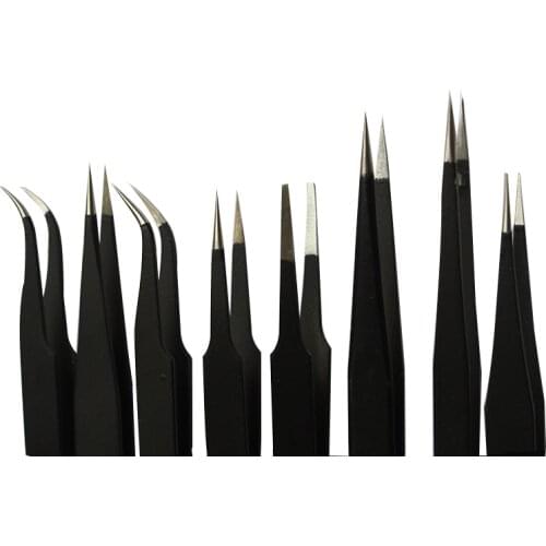 8pcs/lot Good Quality Anti-static ESD 10-17 Tweezers Set For Soldering Station Welding Assist Tools