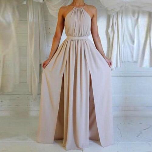 New 2021 White Fashion Sexy High Neck Sleeveless Strapless Loose Solid Color One-Piece Dress