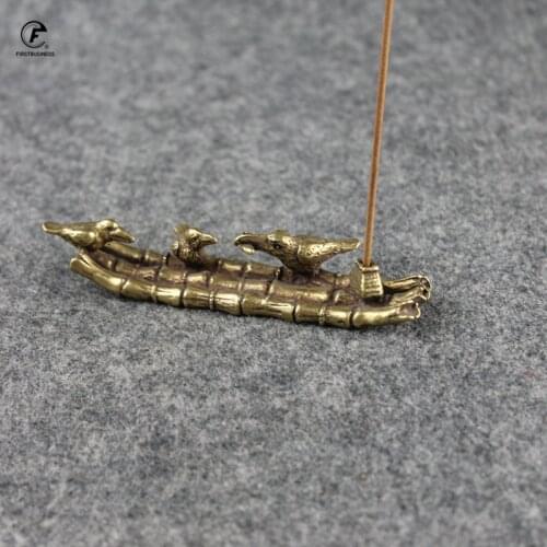 NEW Chinese Classical Copper Incense Burner Bamboo Raft Phalacrocorax carbo Figurines Desk Ornament Living Room Decoration Decor