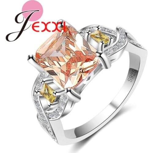 Charm 925 Sterling Silver Rings With Orange Crystal Fashion Women Bridal Wedding Anillos Jewelry High Quality Party Gift