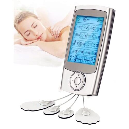 Rechargeable 16 Modes Electronic Pulse Massager EMS TENS Unit Muscle Stimulator Pain Relief Therapy with 12pcs Electrode Pads