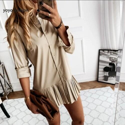Elegant Sexy Solid Autumn Women Casual Button Long Sleeve Short Mini Shirt Dress Spring A-Line Office Ladies Dresses 2021 New