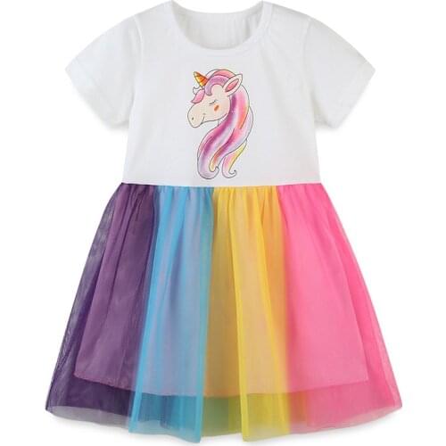 Frocks for Baby Girls 2021 Summer Unicorn Print Vestiods Children Clothes Toddler Tulle Cotton Dresses for Kids 2-7 Years