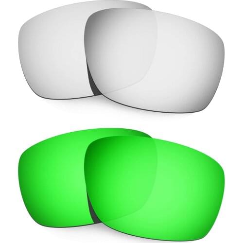 HKUCO Polarized Replacement Lenses For Tinfoil Carbon Sunglasses Silver/Green 2 Pairs