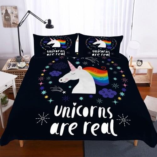 3D Unicorn Series Bedding Pillowcase Quilt Cover 3Pcs Set Twin Full Queen King Size for Adult Childrens Boys Girls Bedroom Decor