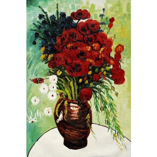Hand Painted Canvas Oil Painting for Kitchen Vase with Daisies and Poppies by Vincent Van Gogh Still Life Wall Art