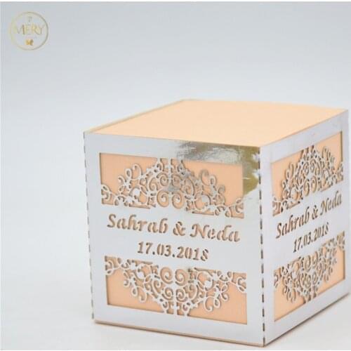 Sliver metallic sleeve peach box laser cut wedding party gift favor box