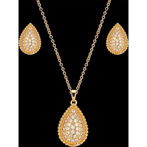 Vankeliif Simple pendant and earrings womens jewelry set copper drop beaded beaded and micro-inlaid classic fashion jewelry