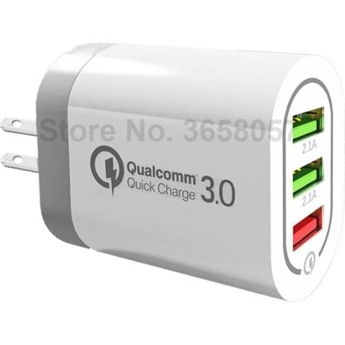 50pcs QC3.0 quick charge 4.8A 3 ports USB folding us eu charger 5V/9V/12V smart travel phone charger