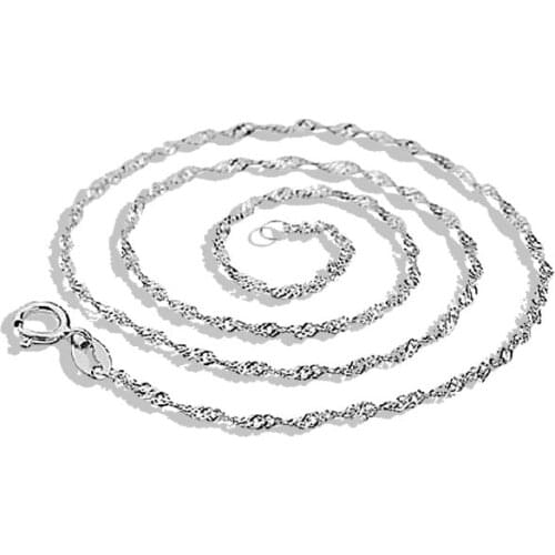 925 Sterling Silver Woman Accessories Plain Chain Fashion Water Wave Clavicle Silver Necklace Engagement Jewelry