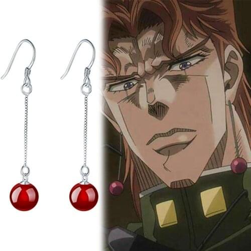 JoJos Bizarre Adventure Cosplay Earrings Kakyoin Noriaki Cherry Drop Earrings for Women Men 1:1 Custom Ear Clip Jewelry