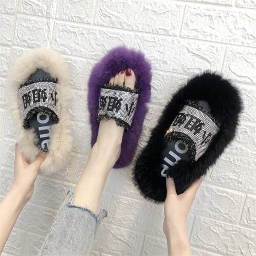 Ladies Fur Slippers All Over Toe Sandasls Transparent One With Open Toe Slippers Rabbit Fur Sandals Low Heel Slippers