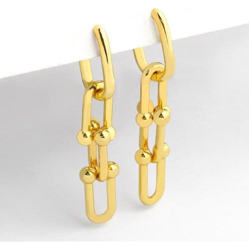 Gold Curb Link Drop Earrings For Women U Shape Hollow Geometric Cuban Thick Chain Dangle Earrings Chunky Jewelry wholesale