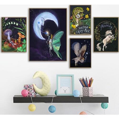 Animal Horse Moon Creative Canvas Painting Baby Gift Wall Art Print Picture For Kids Room Frog Nursery Decor