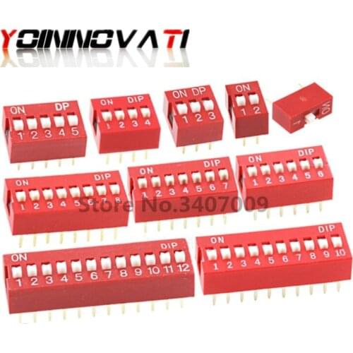 100PCS/lot DIP Switch Slide Type Red 2.54mm Pitch 2 Row DIP Toggle switches 1P2P 3P 4P 5P 6P 7P 8P 10P 12P