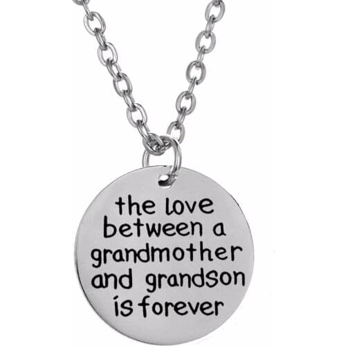 12PC/Lot Love Between Grandmother And Grandson Necklace Gifts For Family Grandma Boy Kids Nanny Jewelry Stainless Steel Pendant