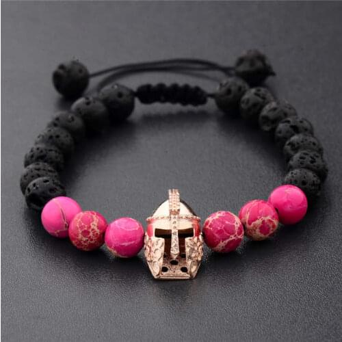 2018 Gladiator Helmet Bracelet Men Natural Stone Black Volcanic Adjustable Wholesale