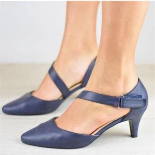 2019 Autumn hollow coarse sandals high-heeled shallow mouth pointed pumps shoes women Female sexy high heels large size mujer