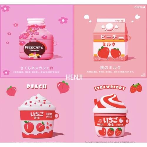 3D Earphone Cases For AirPods Case Cute Bottle Strawberry Milk For Apple Airpods pro Protect Cover For Earpods Earbuds Case