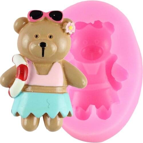 3D Bear Cupcake Topper Silicone Mould Cake Border Fondant Cake Decorating Tools Baby Birthday Candy Resin Clay Chocolate Molds