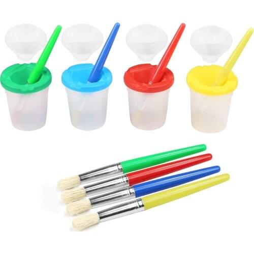 4pcs Kids Paint Bottles+Brushes Set Spill-Proof Design with Lids Children Painting Drawing Supply Gifts DIY Graffiti Tool Kit