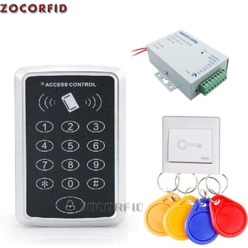 RFID Access Control Keypad Door Opener Electronic Lock System 10pcs RFID Keychains+Power supply+button