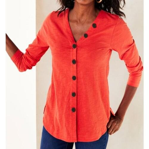 Cardigan Ladies Shirt Blouse Solid Color Pink Blue Autumn Long Sleeve V-neck Button Up Loose Tops Shirt Casual 2021 Women Shirts