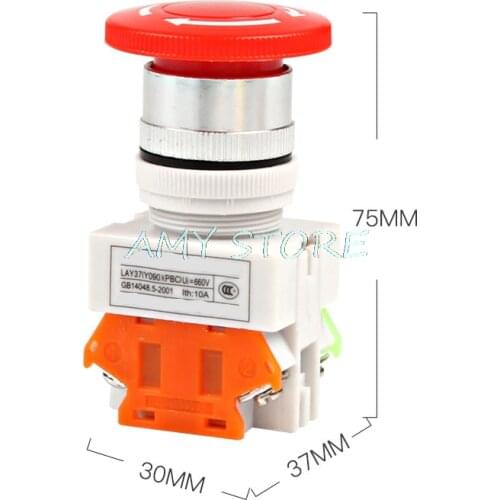 Stop Switch Push Button Mushroom Emergency Stop Rotary PushButton NO+NC 660V 10A LAY37-11ZS 22mm Mounting