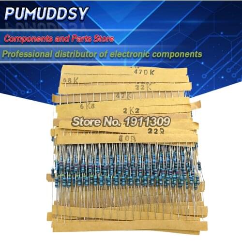 400pcs/lot 1/4W Metal Film Resistor Assortment Kit 10ohm - 1M ohm 1% Resistance set 1K/10K/4.7K/470/680 ohm electronic resistors